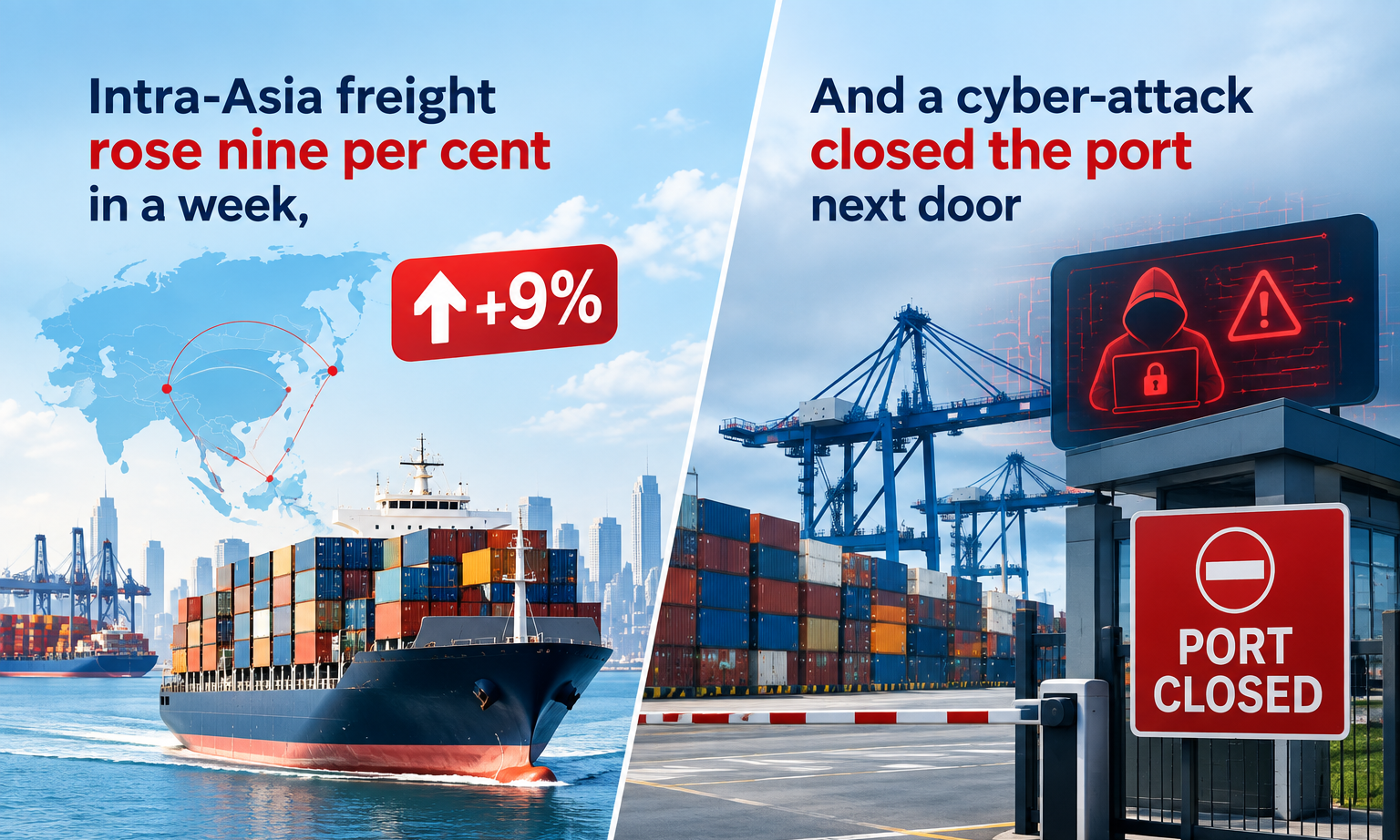 Intra-Asia freight rose nine per cent in a week, and a cyber-attack closed the port next door