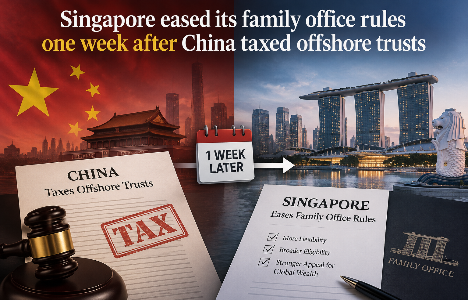 Singapore eased its family office rules one week after China taxed offshore trusts