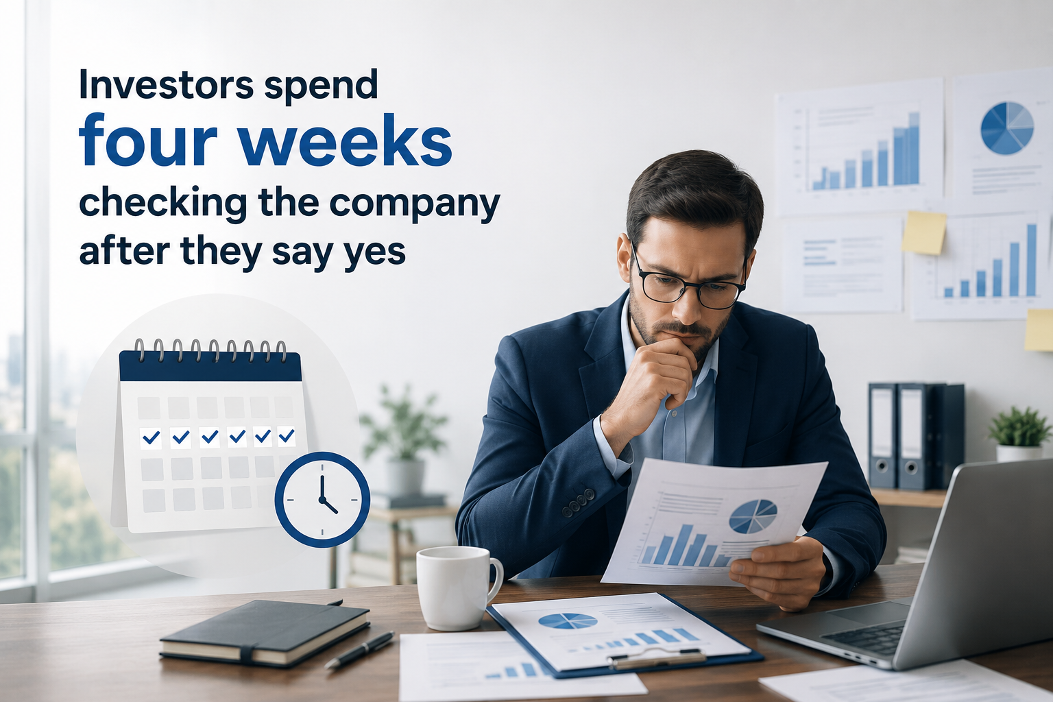 Investors spend four weeks checking the company after they say yes