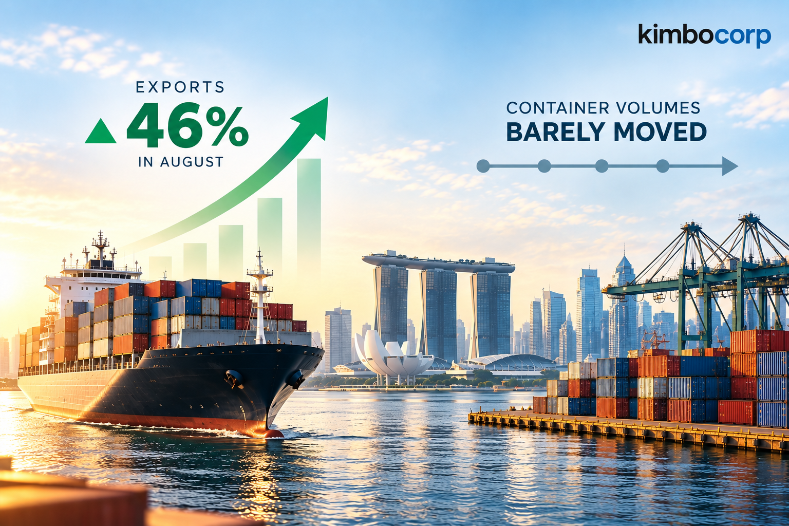 Singapore’s exports rose 46% in August while its container volumes barely moved