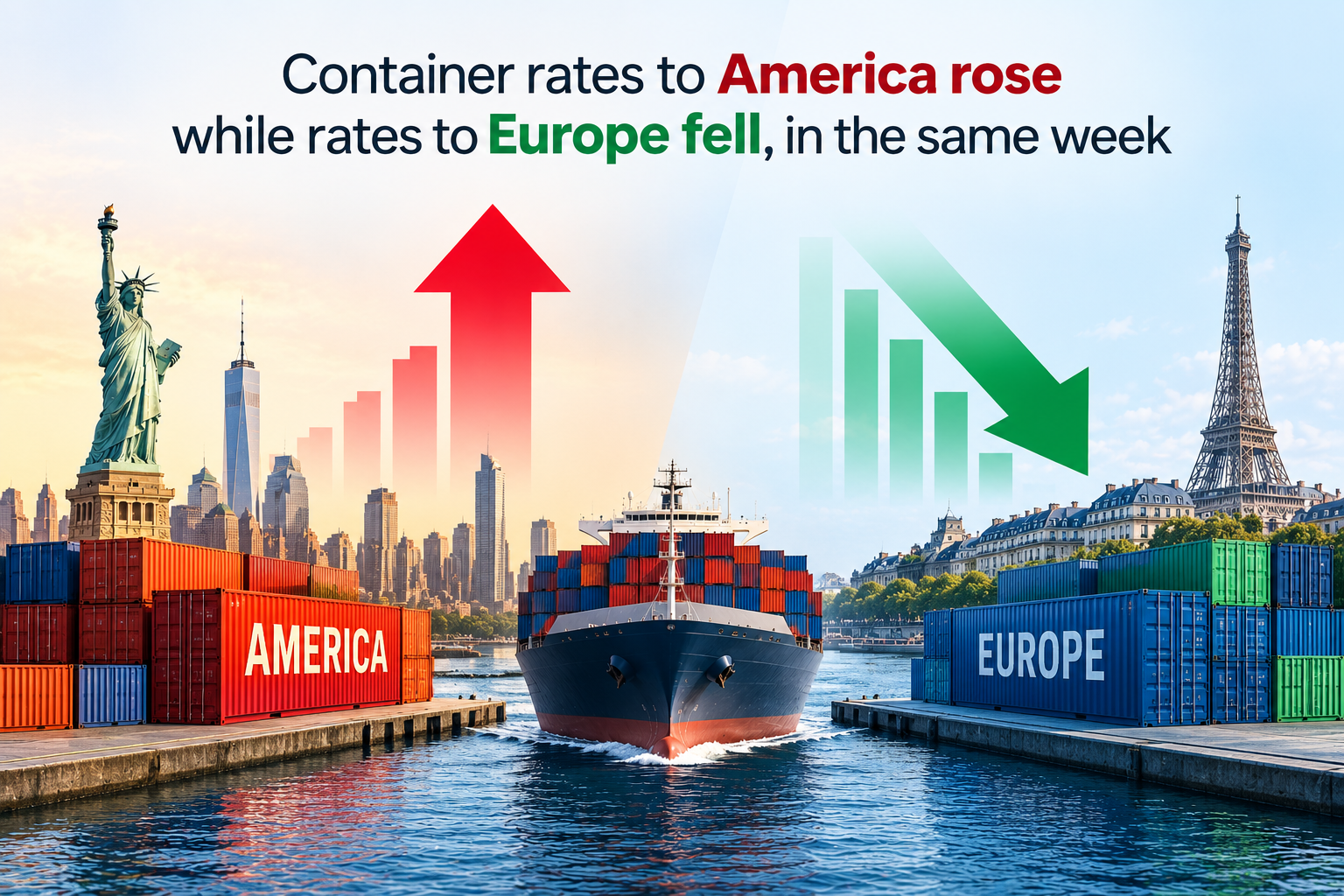 Container rates to America rose while rates to Europe fell, in the same week